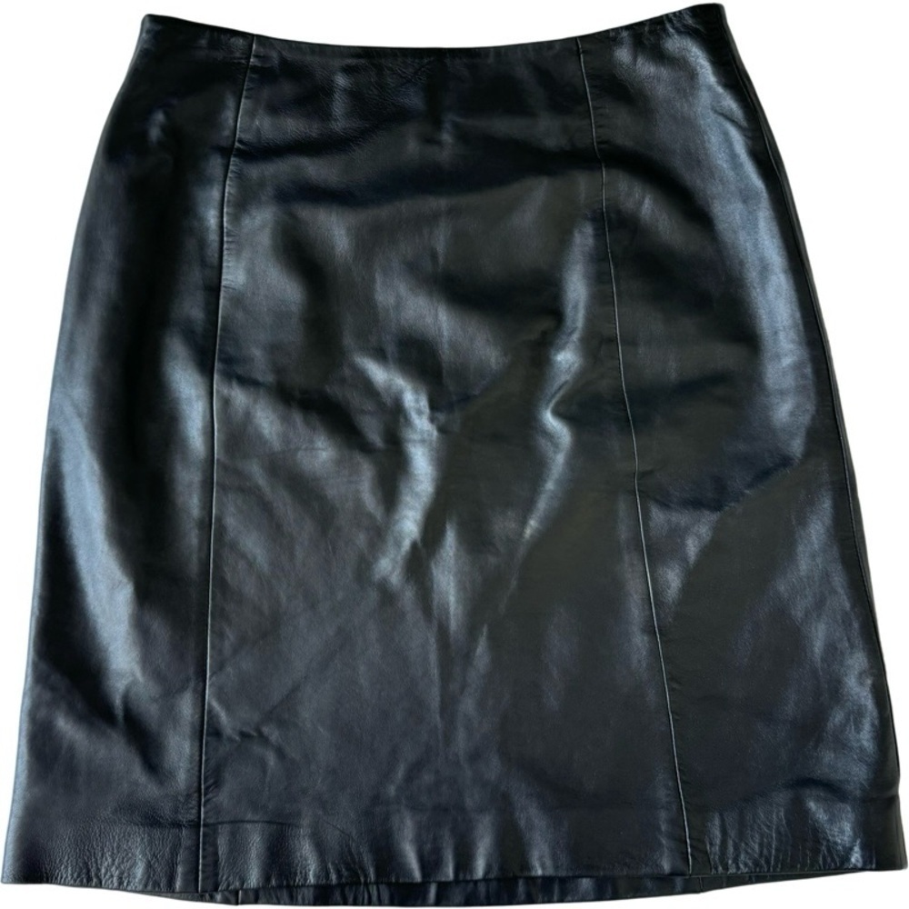 Alfani black genuine leather pencil skirt size 6